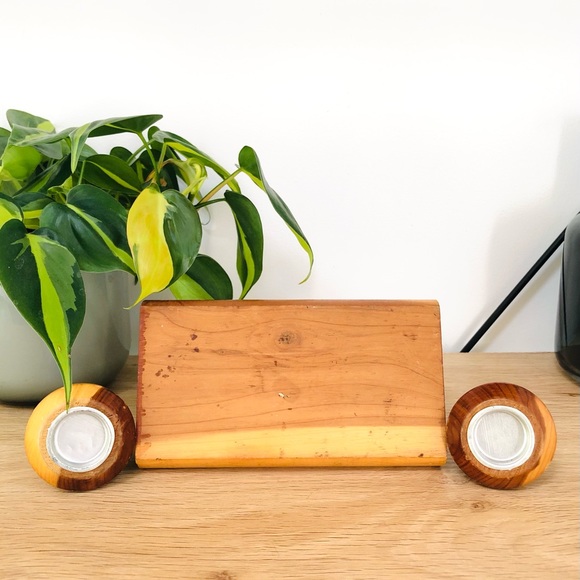 Handmade Vintage Wooden Salt Pepper Shakers with Stand - Picture 5 of 5